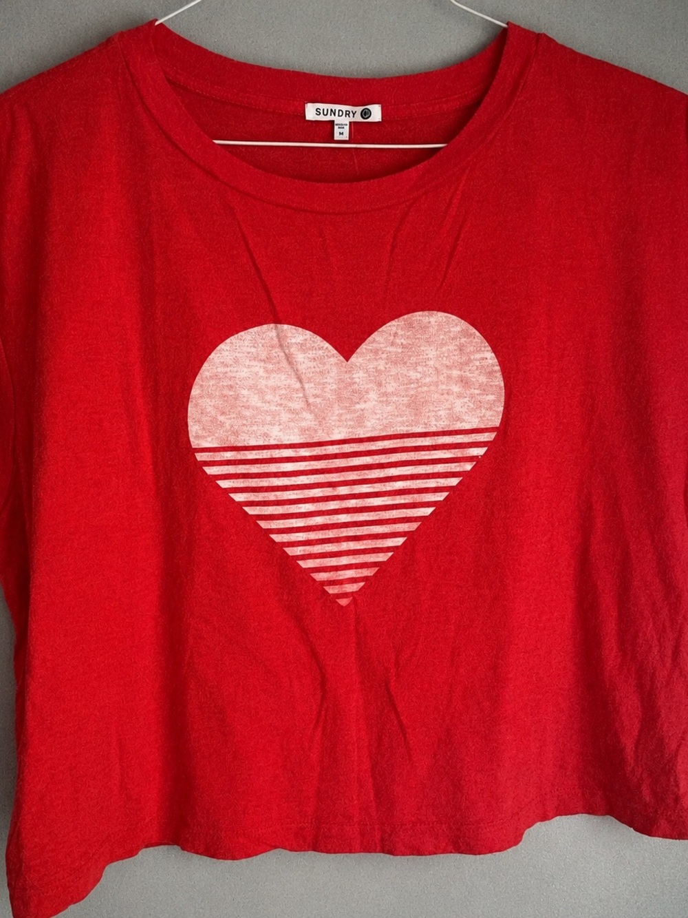 Sundry Red Tank with White Striped Heart Graphic